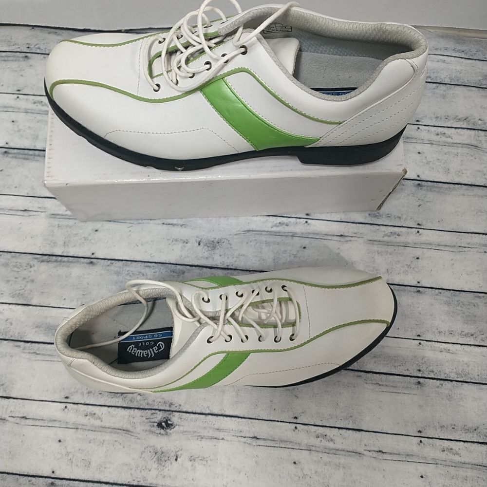 Callaway Women's Sport Thin Saddle Leather Golf Shoes 8.5 White Green . - Picture 4 of 9